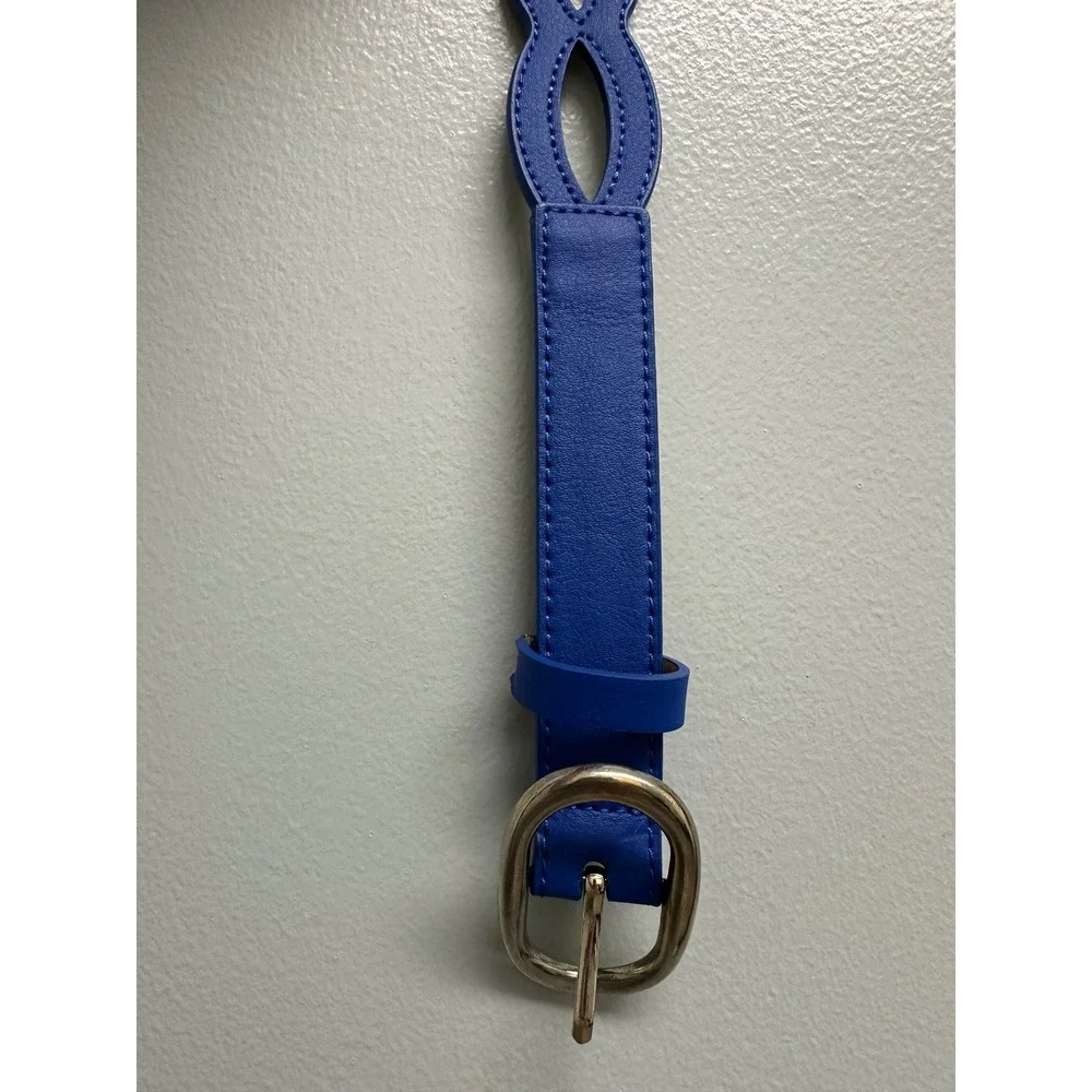 Talbots Blue Leather Belt Oval Buckle Boho Size Large CN4981